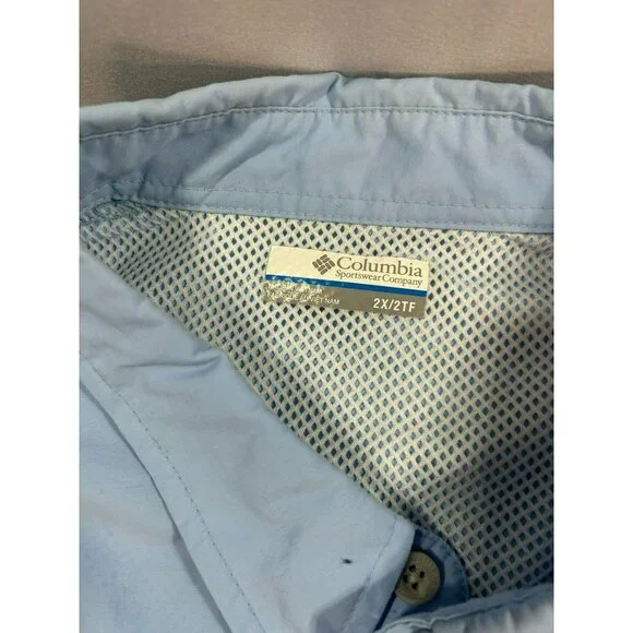 Columbia Mens 2X Omni-Shade Button-Up Long-Sleeve Fishing Shirt Light Blue - Picture 3 of 9